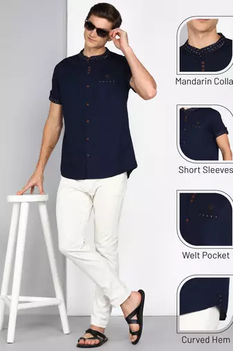 men's linen cotton mandarin collar party casual shirt | indowestern shirt for men