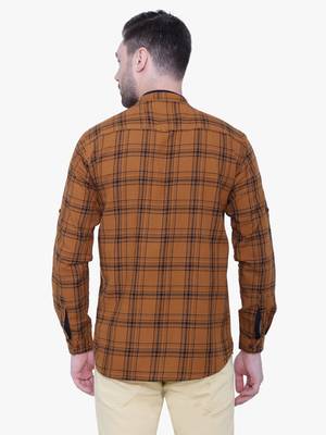 men's brown cotton twill casual kurta | checks kurta for men 2