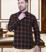 men's brown cotton twill casual kurta | checks kurta for men