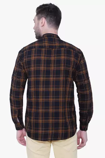 men's brown cotton twill casual kurta | checks kurta for men