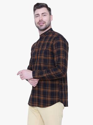 men's brown cotton twill casual kurta | checks kurta for men 3