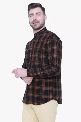 men's brown cotton twill casual kurta | checks kurta for men