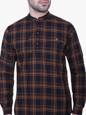 men's brown cotton twill casual kurta | checks kurta for men 4