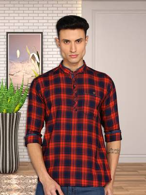 men's barn red lyocell long kurta | festive kurta for men 1