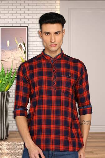 men's barn red lyocell long kurta | festive kurta for men