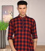 men's barn red lyocell long kurta | festive kurta for men