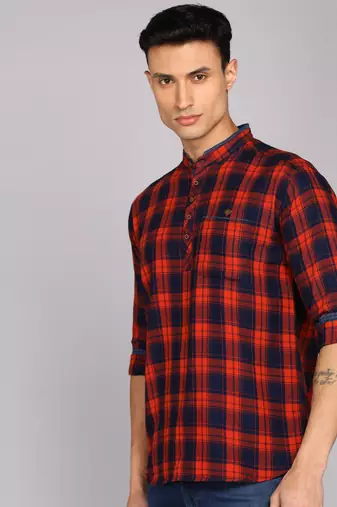 men's barn red lyocell long kurta | festive kurta for men