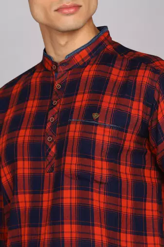 men's barn red lyocell long kurta | festive kurta for men