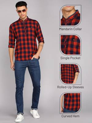 men's barn red lyocell long kurta | festive kurta for men 5
