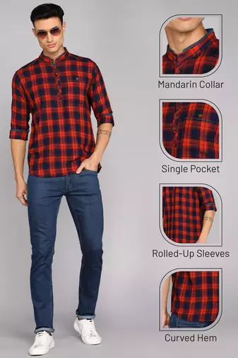 men's barn red lyocell long kurta | festive kurta for men