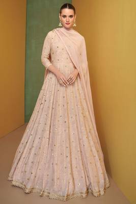 Pink emboridery sequins work georgette stiched anarkali chudidar suits 1