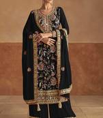 Black emboridery sequins and mirror work chinon stiched straight palazzo suits(Size Up to 42")