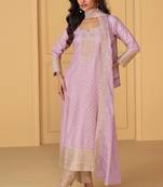 Lavender emboridery sequins jacquard silk stiched straight pant suits