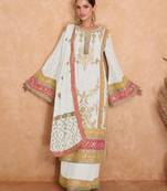White emboridery sequins chinon straight palazzo suits- Free Size stitched(Size Upto 42")