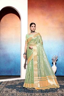 pista embroiderd tissue cotton silk blend saree with unstitched blouse piece 1