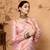 peach embroiderd organza saree with unstitched blouse piece