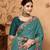 teal embroiderd organza saree with unstitched blouse piece
