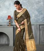 mehndi tissue silk blend zari work saree with unstitched blouse piece