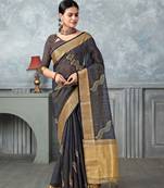 navy blue tissue silk blend zari work saree with unstitched blouse piece