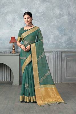 rama tissue silk blend zari work saree with unstitched blouse piece 1