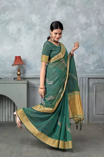 rama tissue silk blend zari work saree with unstitched blouse piece