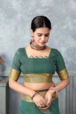 rama tissue silk blend zari work saree with unstitched blouse piece 5