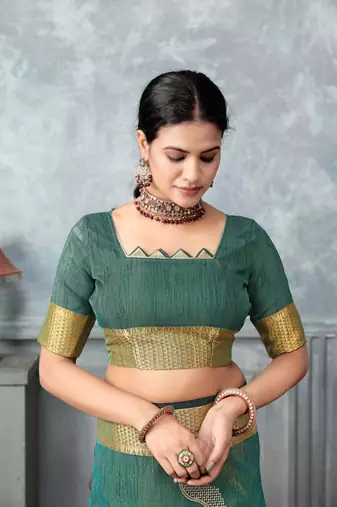 rama tissue silk blend zari work saree with unstitched blouse piece