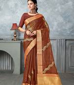 rust tissue silk blend zari work saree with unstitched blouse piece