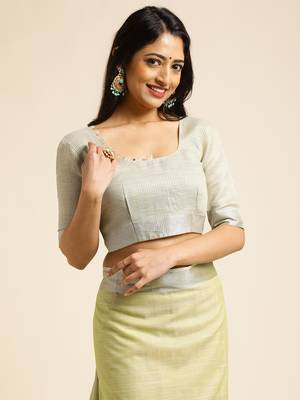 lime embroiderd pure cotton saree with unstitched blouse piece 5