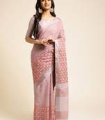mauve embroiderd pure cotton saree with unstitched blouse piece