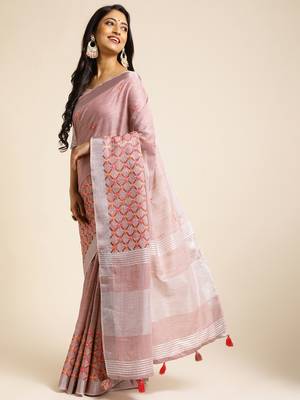mauve embroiderd pure cotton saree with unstitched blouse piece 2