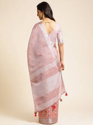 mauve embroiderd pure cotton saree with unstitched blouse piece 3