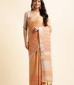 orange embroiderd pure cotton saree with unstitched blouse piece