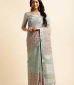 sky blue embroiderd pure cotton saree with unstitched blouse piece