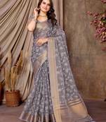 lavender printed khadi silk blend saree with unstitched blouse piece