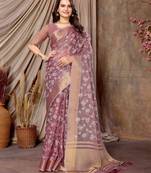 mauve printed khadi silk blend saree with unstitched blouse piece