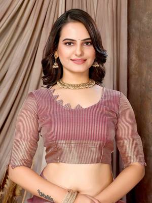 mauve printed khadi silk blend saree with unstitched blouse piece 5