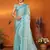 sky blue organza silk blend embroidered work saree with unstitched blouse piece