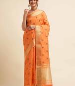 orange cotton silk blend embroidered work saree with unstitched blouse piece