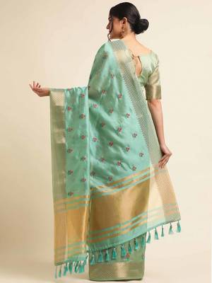 rama cotton silk blend embroidered work saree with unstitched blouse piece 4