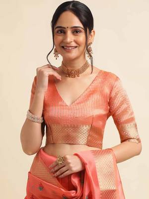 red cotton silk blend embroidered work saree with unstitched blouse piece 5