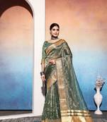 mehndi tissue cotton silk blend sequence zari work saree with unstitched blouse piece