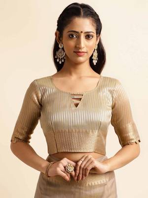 grey cotton silk blend embroidered work saree with unstitched blouse piece 5