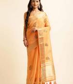 orange cotton silk blend embroidered work saree with unstitched blouse piece