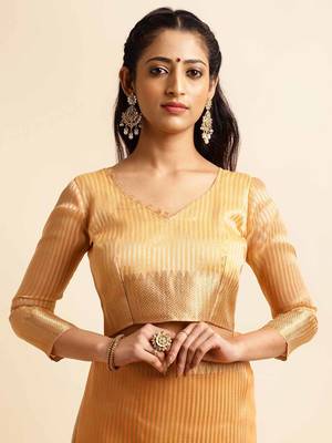 orange cotton silk blend embroidered work saree with unstitched blouse piece 5