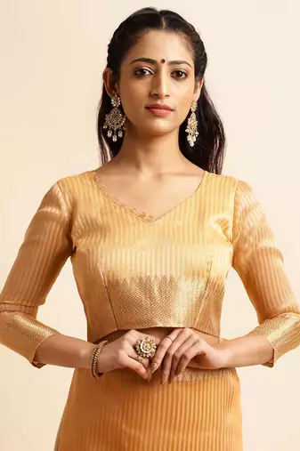 orange cotton silk blend embroidered work saree with unstitched blouse piece