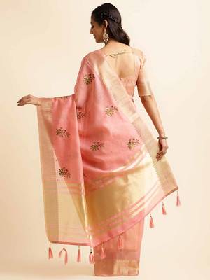 pink cotton silk blend embroidered work saree with unstitched blouse piece 3