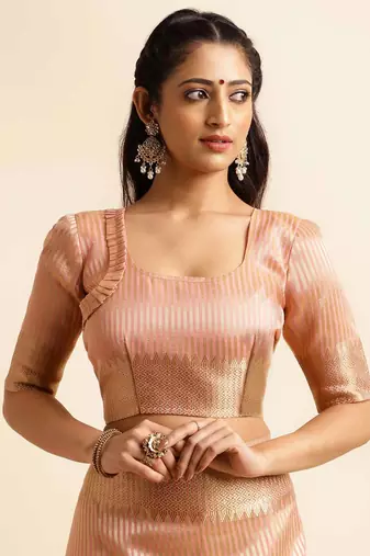 pink cotton silk blend embroidered work saree with unstitched blouse piece