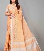 orange linen cotton embroidered work saree with unstitched blouse piece