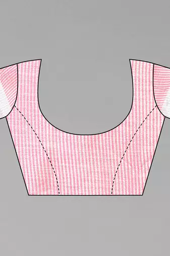 pink linen cotton embroidered work saree with unstitched blouse piece